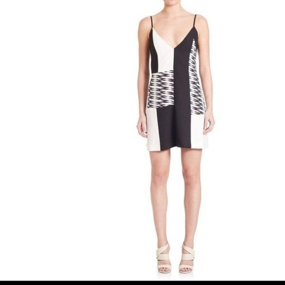 Kempner Silk Sleeveless Dana PatchworkSlip Evening Party Black Mini Dress